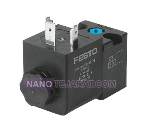 Festo solenoid coil model MDH-3/2-24DC-PI operates at 24V DC
